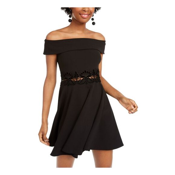 B DARLIN Dresses & Skirts - B DARLIN Womens Embellished Off Shoulder Mini Formal Fit + Flare Dress